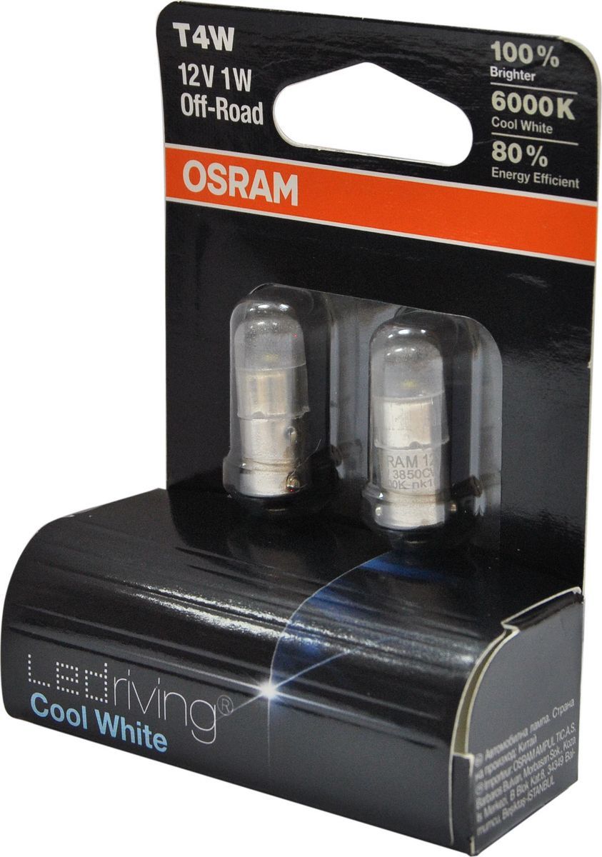 фото Led retrofit 12v (5w) лампа светодиодная t4w 6000k 2шт osram арт. 3850cw-02b