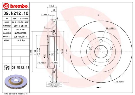 фото Тормозной диск brembo 09.n212.10