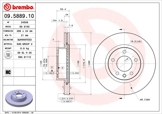 фото Тормозной диск brembo 09.5889.10