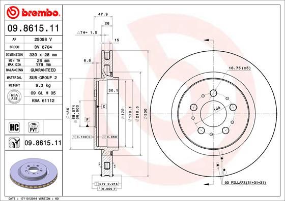 фото Тормозной диск brembo 09.8615.11