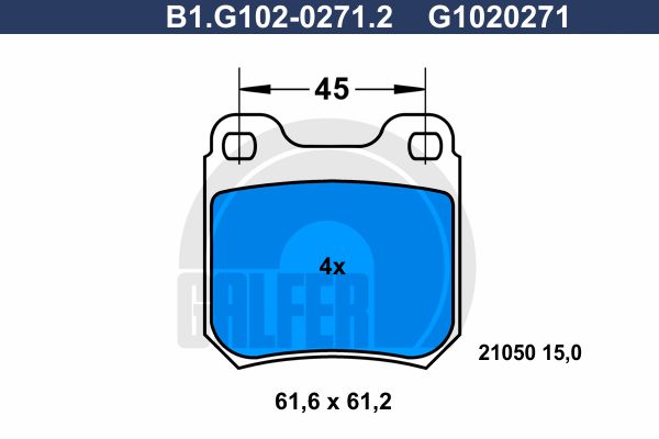 

Комплект тормозных дисковых колодок GALFER B1.G102-0271.2