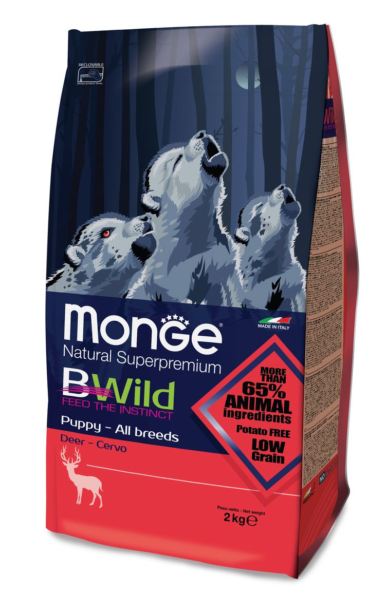 

Сухой корм для щенков Monge Bwild Deer, все породы, оленина, 2кг, Bwild Deer