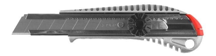 Нож канцелярский Зубр 09172 нож канцелярский 18 мм металл с металлическим направляющим фиксатором чёрное лезвие на блистере