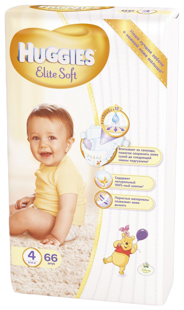 фото Подгузники huggies elite soft 4 (8-14 кг), 66 шт.