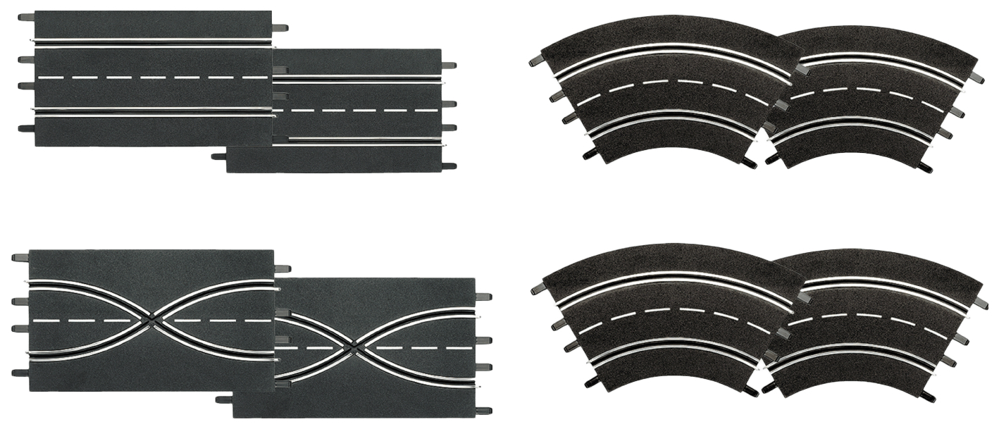 фото Набор (2 прямые стандартные, 2 прямые с возможностью смены полосы, 4 поворота 1/60°) carrera
