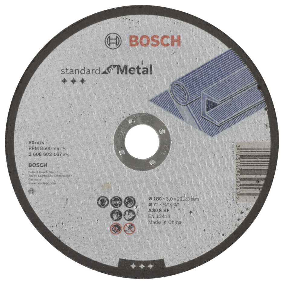 Диск отрезной абразивный Bosch Standard по мет, 180х3 прям 2608603167 диск отрезной абразивный bosch standard по мет 115х1 6 прям 2608603163
