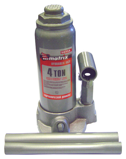 Домкрат MATRIX 50754 гидравлический бутылочный, 4 т, h подъема 194–372 мм, в пласт. кейсе