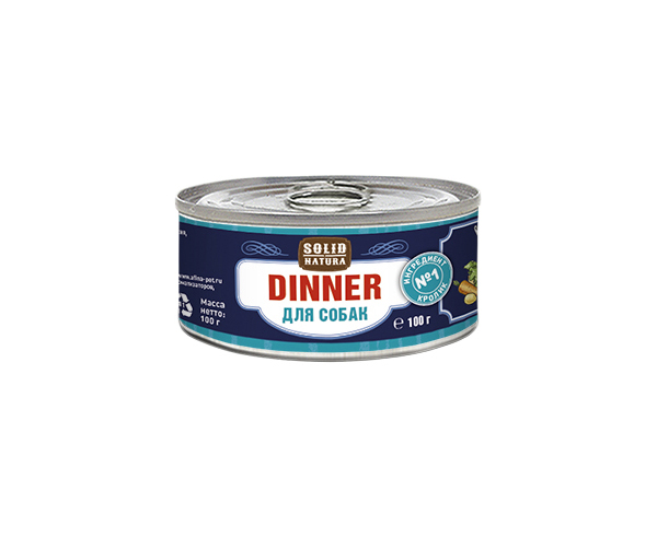 

Консервы для собак SOLID NATURA Dinner, кролик, 100г, Dinner