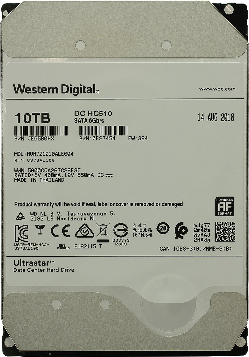 фото Внутренний жесткий диск western digital ultrastar dc hc510 hdd 10tb (huh721010ale604) wd