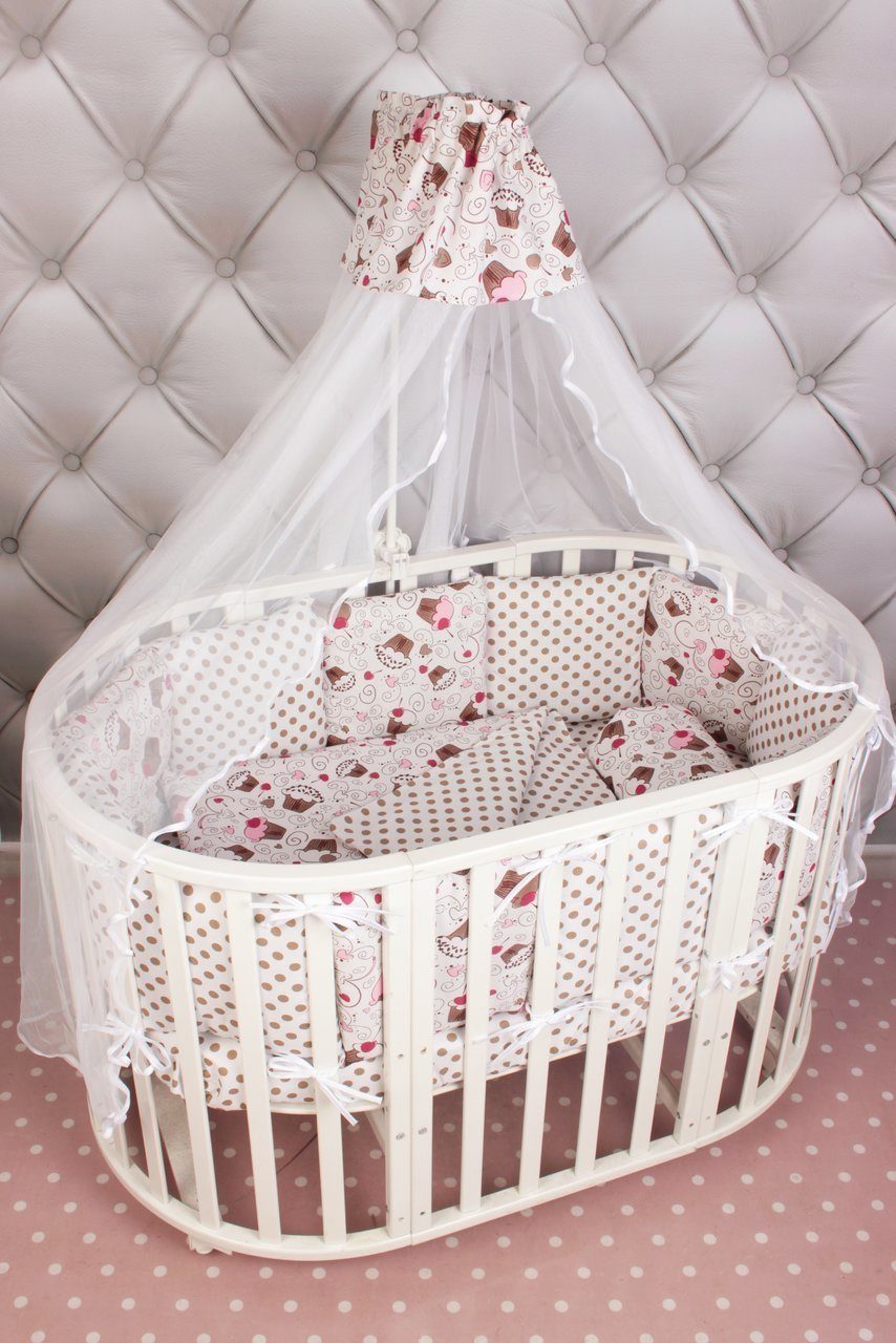 

Комплект Premium в кроватку 19 предметов (7+12 бортиков) AmaroBaby ДЕСЕРТ (розовый, бязь)