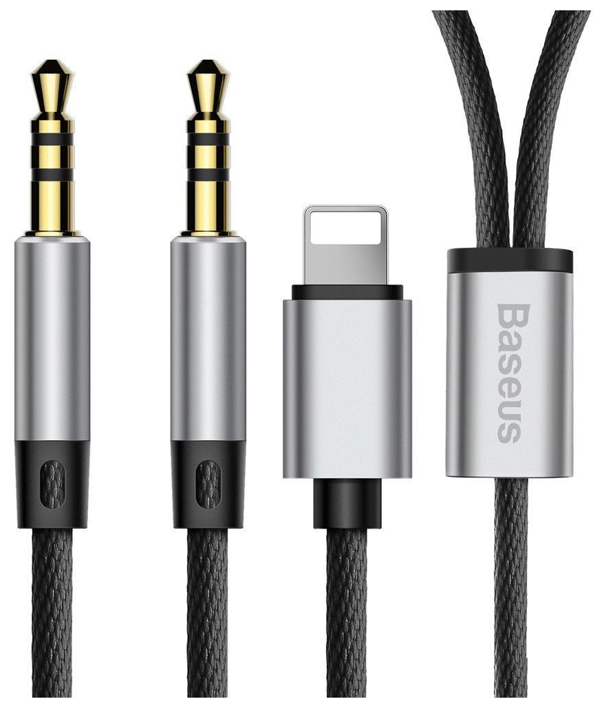 фото Кабель baseus l33 lightning 3.5 mm to 3.5 mm aux audio cable 1.2m silver/black