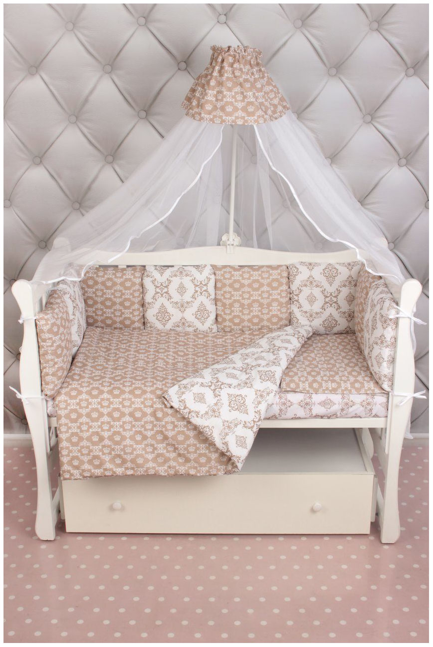 

Комплект Premium в кроватку 19 предметов (7+12 бортиков) AmaroBaby КОРОНЫ коричневый