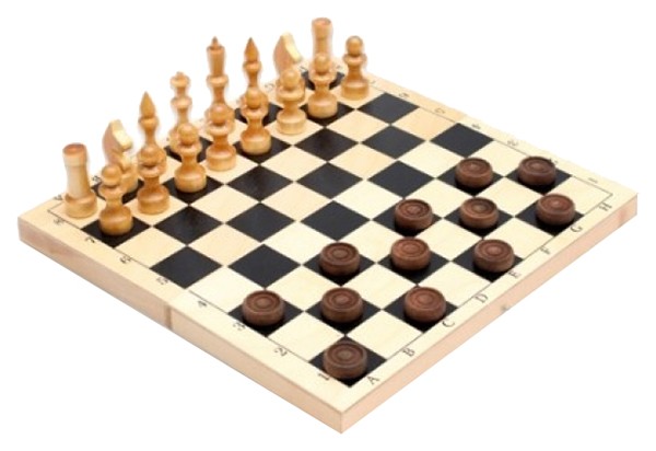 фото Набор малый 2 в 1 шахматы лакированные + шашки деревянные с доской рыжий кот
