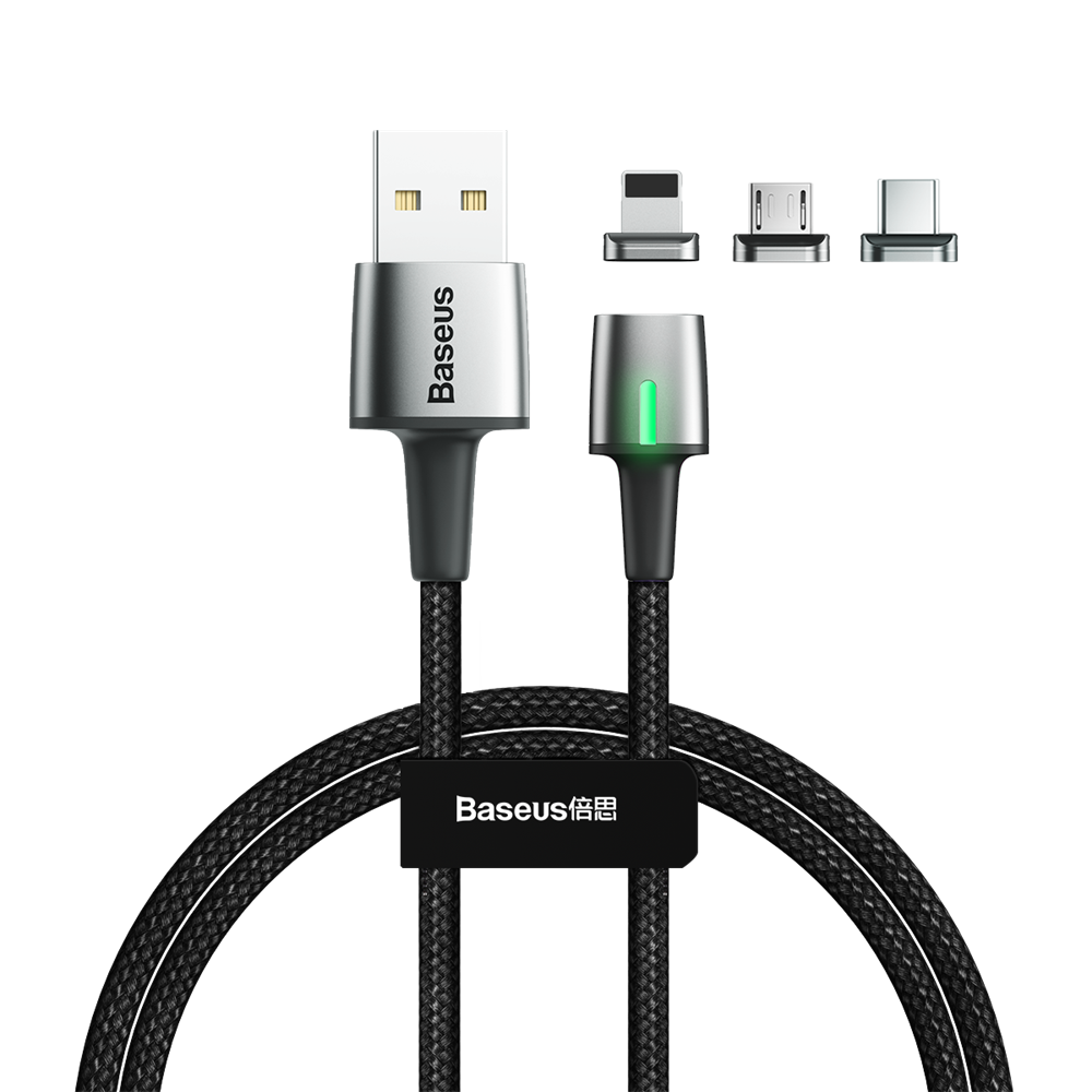 фото Кабель магнитный baseus zinc magnetic cable kit ip+type-c+micro 1м black (tzcaxc-a01)