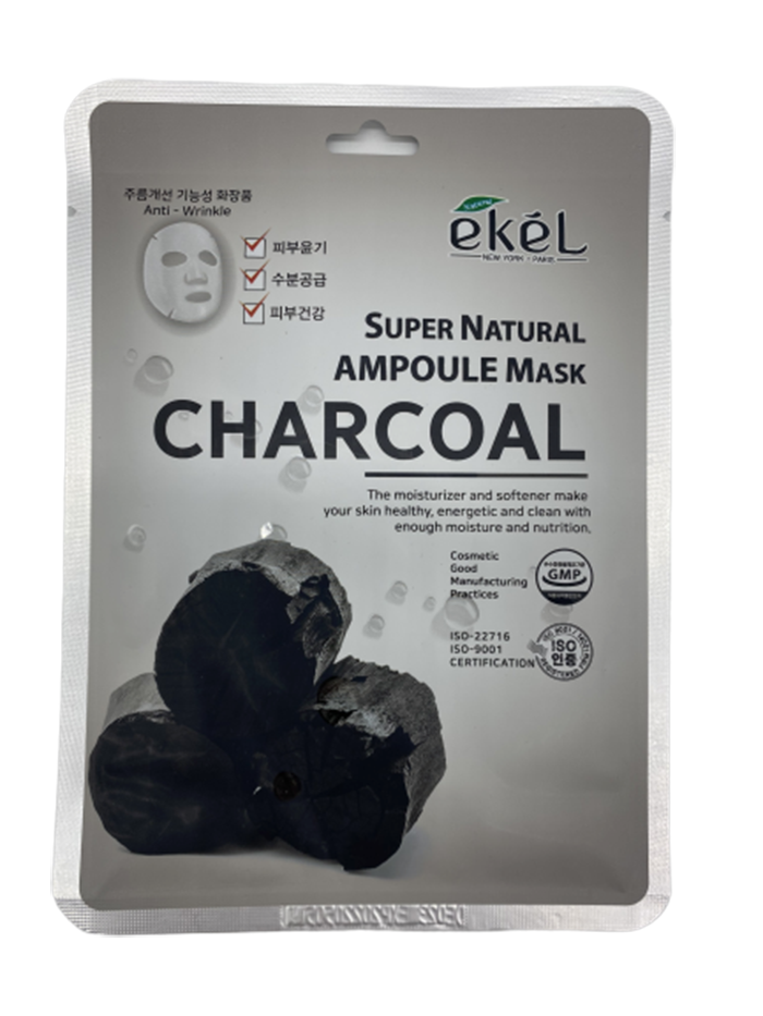 Маска для лица Ekel Super Natural Ampoule Mask Charcoal 25 гр 160pcs лицо абсорбент масло контроль бумага салетки лист маслянистая бумага для промокания лица