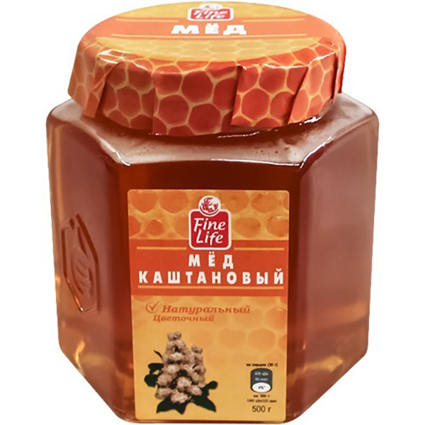 

Мед Fine Life натуральный цветочный каштановый 500 г, натуральный каштановый