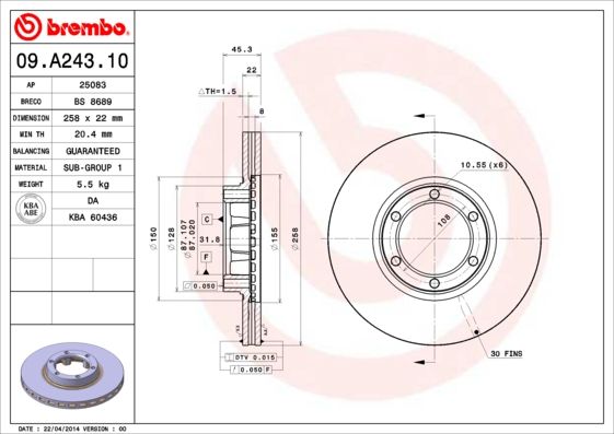 фото Тормозной диск brembo 09.a243.10