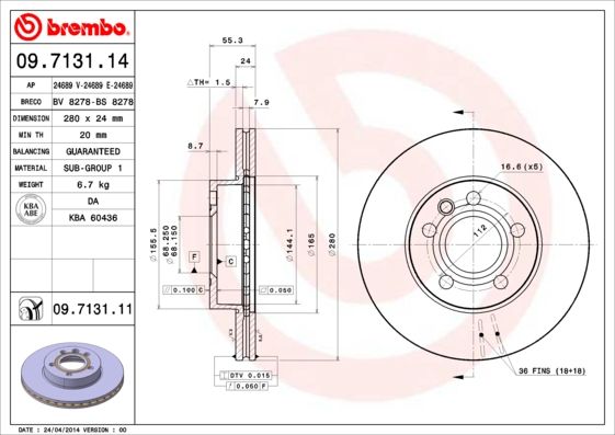 фото Тормозной диск brembo 09.7131.11