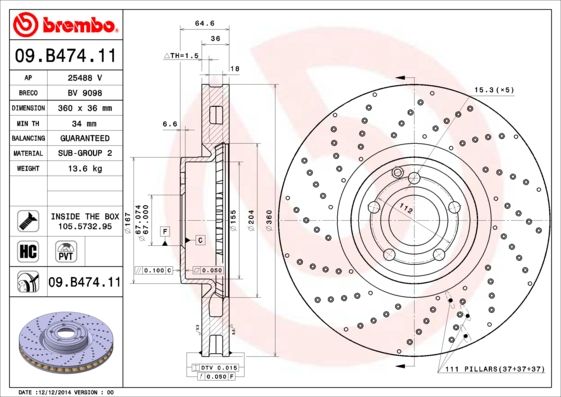 

Тормозной диск brembo 09.B474.11