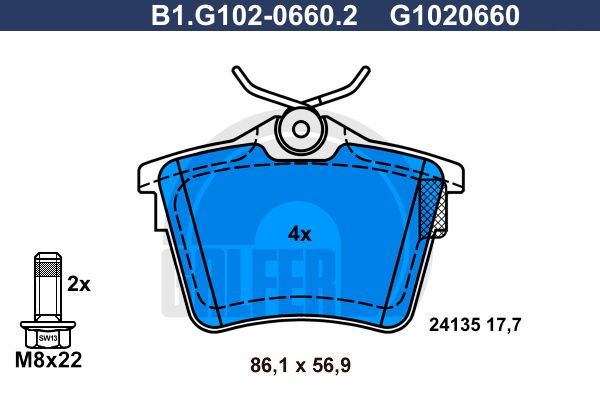 

Комплект тормозных дисковых колодок GALFER B1.G102-0660.2