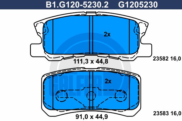 

Комплект тормозных дисковых колодок GALFER B1.G120-5230.2