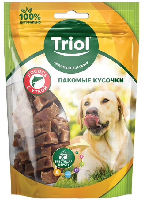 фото Лакомство для собак triol лакомые кусочки, лосось с уткой, 70г