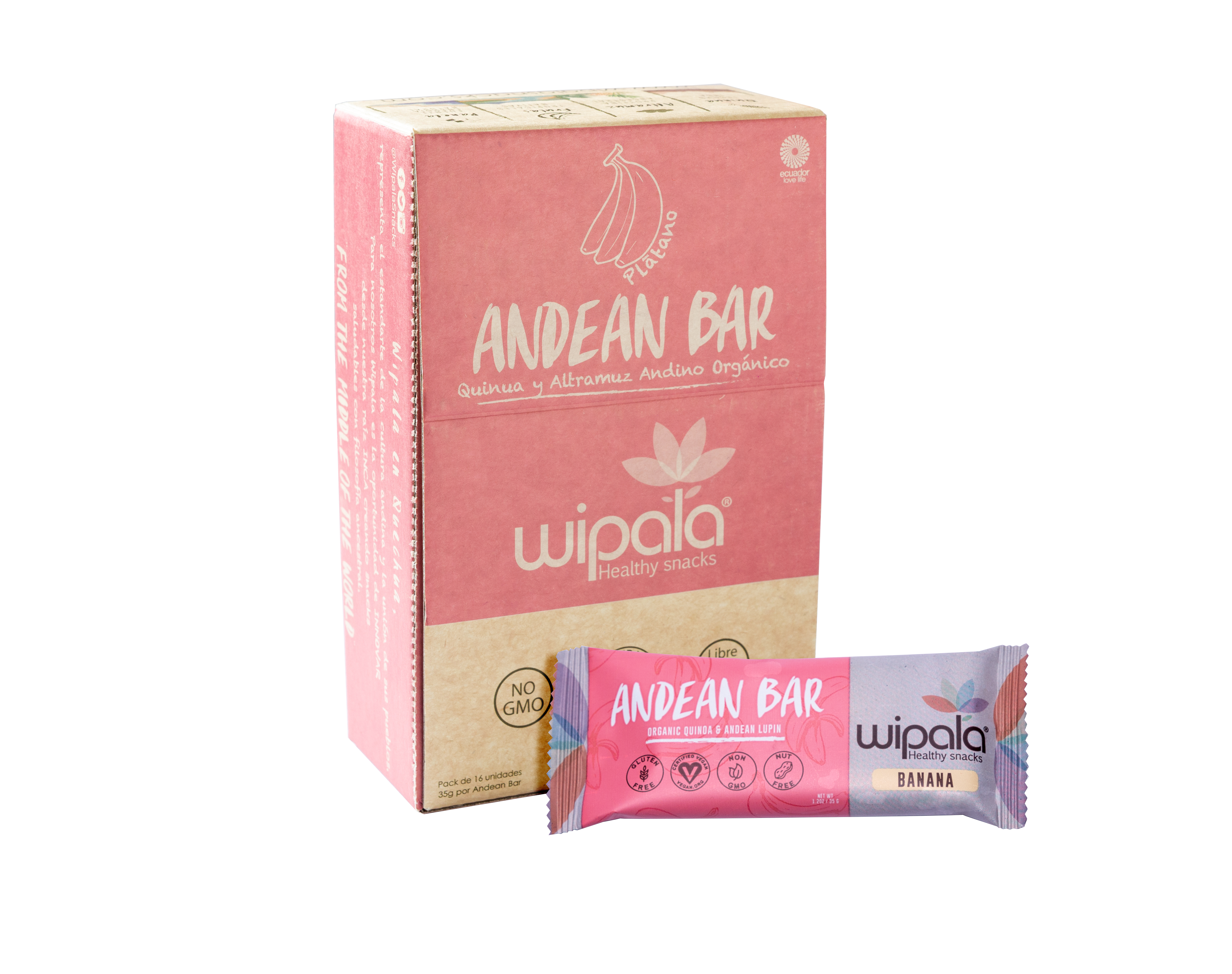 

Злаково-фруктовые батончики Wipala Snacks банан-киноа 16 шт по 35 г