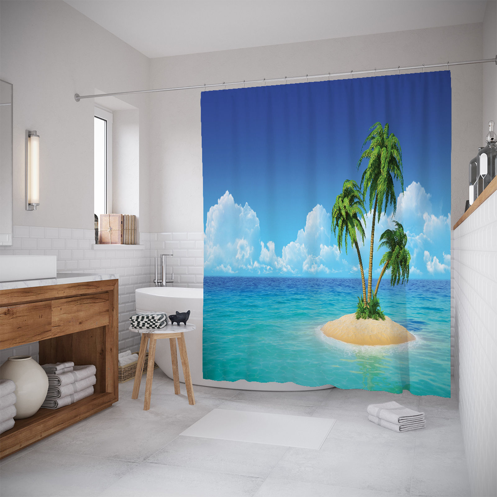 

Штора для ванной JoyArty «Одинокий островок» 180x200, Бежевый