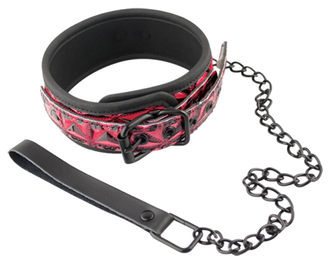 фото Ошейник erokay collar with leash кожаный с поводком красно-черный