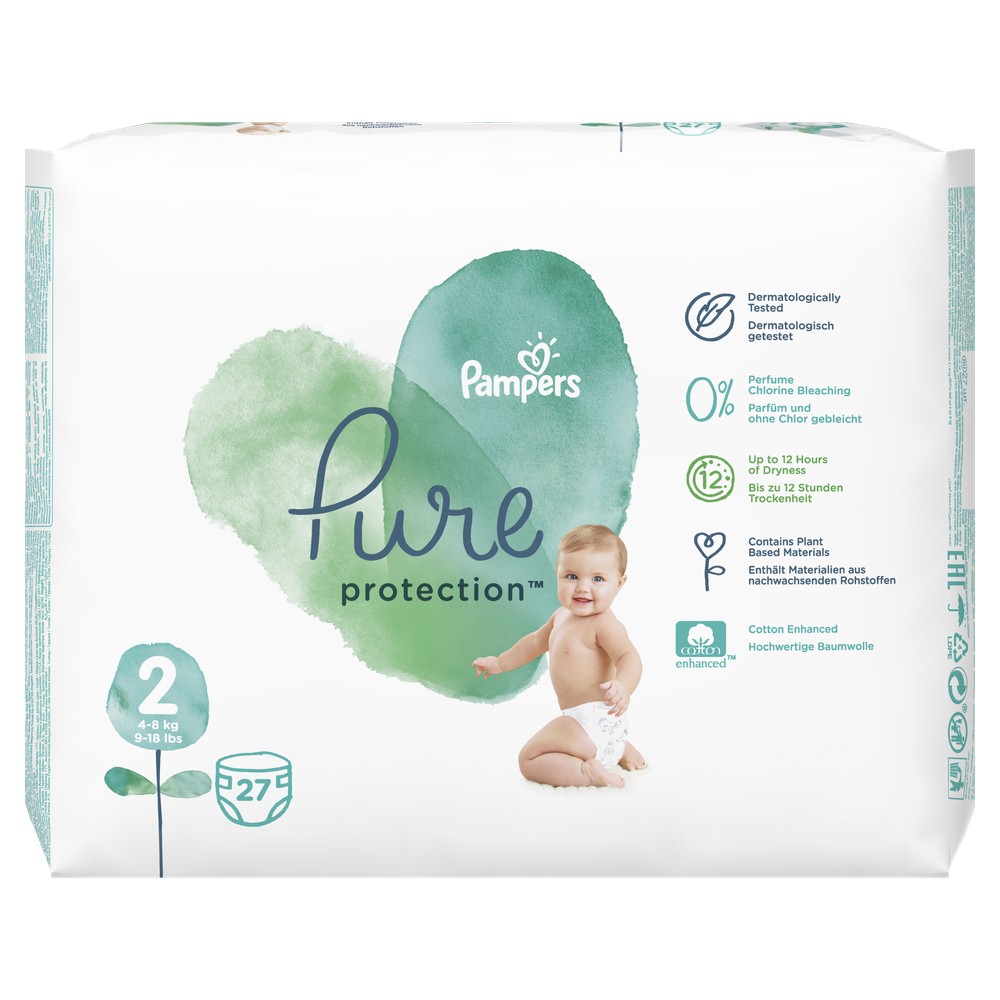 фото Подгузники pampers pure protection 4-8 кг, размер 2, 27 шт.