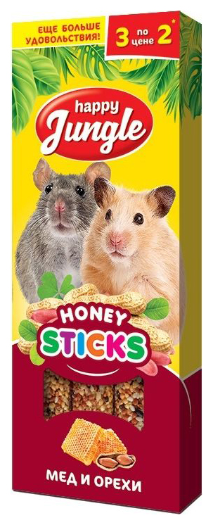 Лакомство для грызунов Happy Jungle prestige Honey Sticks, мед и травы, 90 г