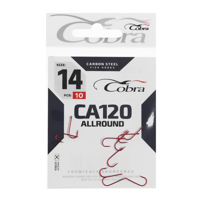 

Крючки Cobra ALLROUND сер. CA120 разм. 014 10шт., Красный
