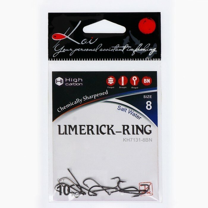 

Крючки KOI LIMERICK-RING, цвет BN, № 8, 10 шт., Черный