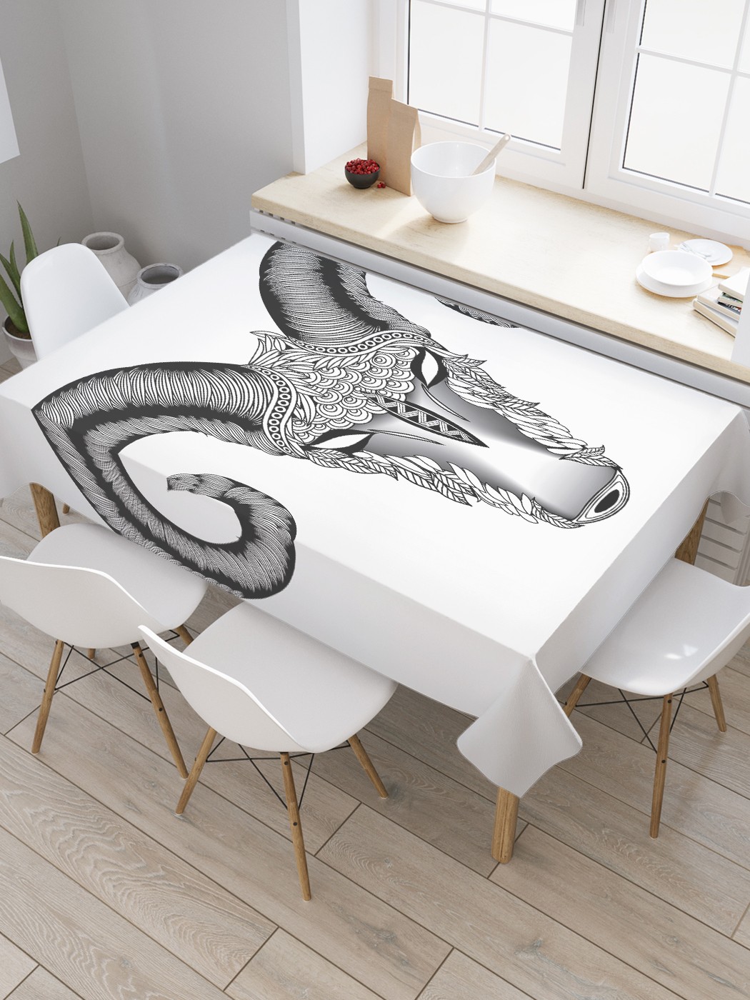 

Скатерть прямоугольная JoyArty "Овен в стиле зентангл" из оксфорда, 180x145 см, Белый, Овен в стиле зентангл