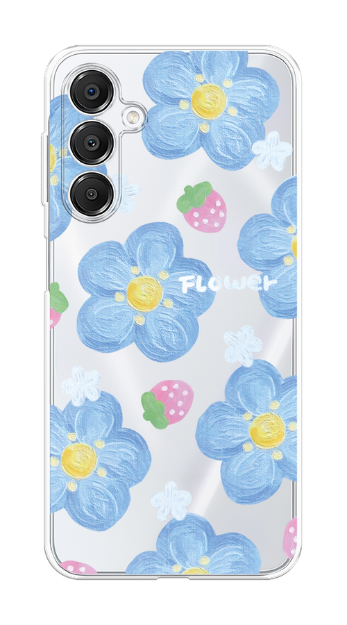 

Чехол на Samsung Galaxy A16 "Цветы и клубники", Прозрачный;голубой;белый, 2110250-1