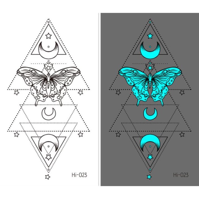 

Татуировка на тело фосфорная "Геометрия. Бабочка и месяц" 10,5х6 см, Черный