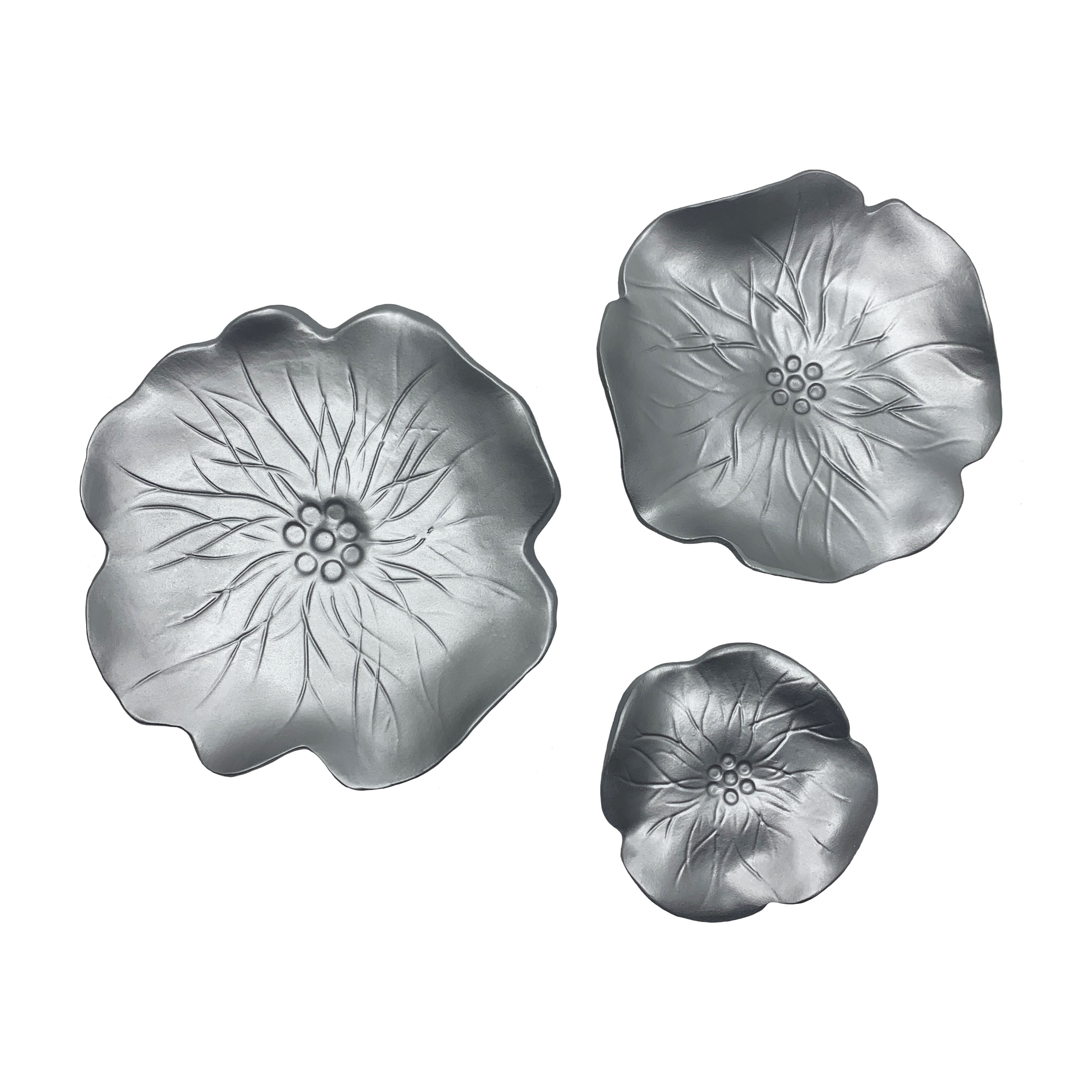 Настенный декор Водяные листья Water flower панно набор из 3 шт. цвет Серебро