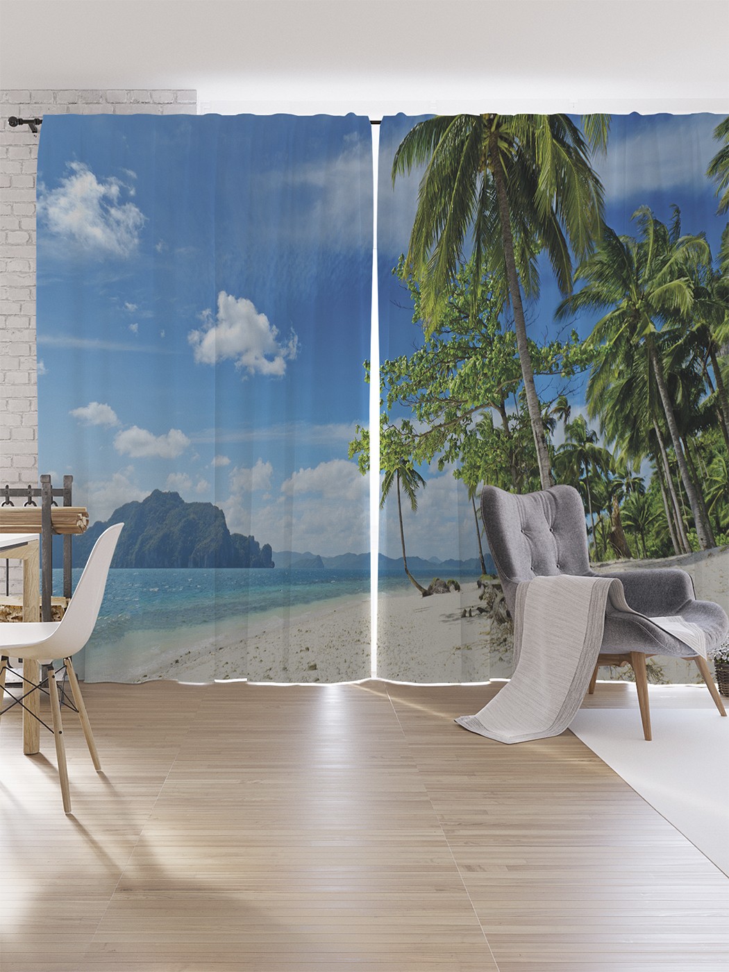 

Шторы под лён JoyArty "Пальмы на островах", серия Oxford DeLux, 340х265 см, Пальмы на островах