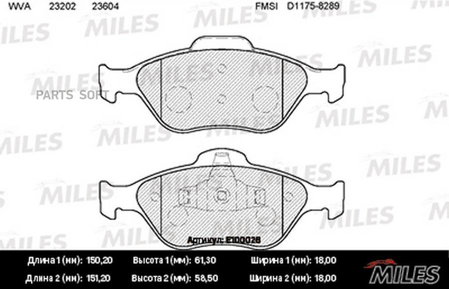 

Колодки тормозные без датчика Смесь Semi-Metalli MILES E100026