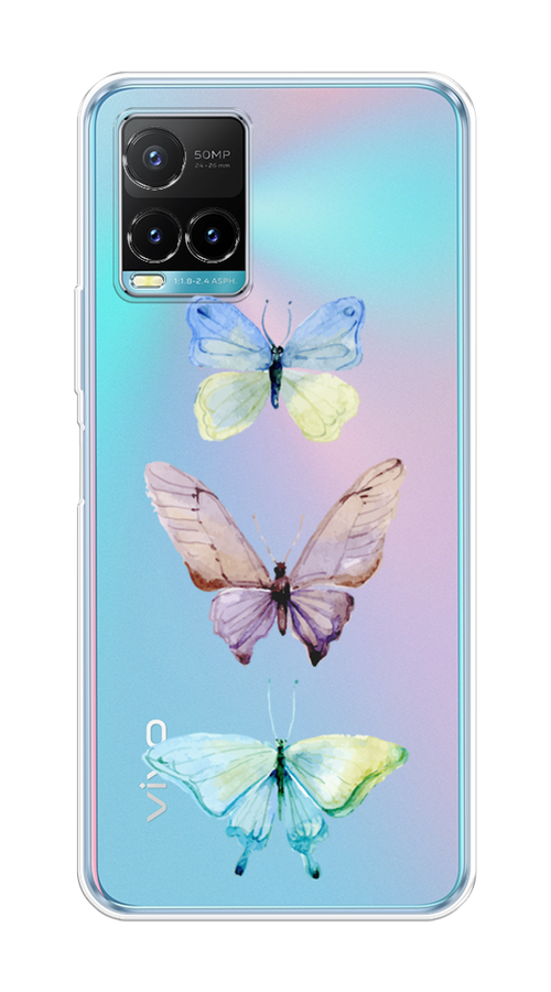 

Чехол на Vivo Y33s/Y21 "Акварельные бабочки", Бирюзовый;розовый, 265850-1