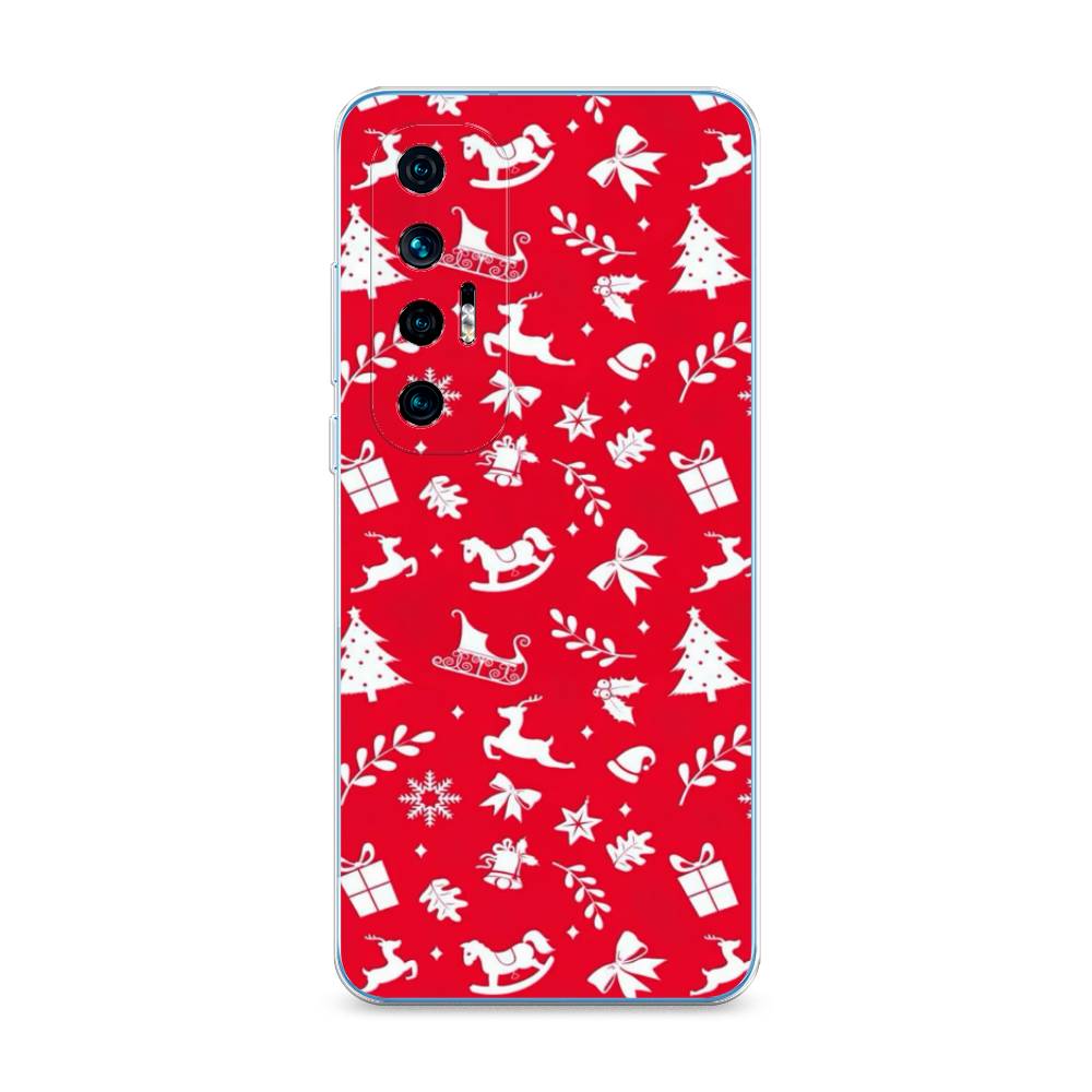 

Чехол на Xiaomi Mi 10S "Красный новогодний фон", Красный;белый, 310550-5