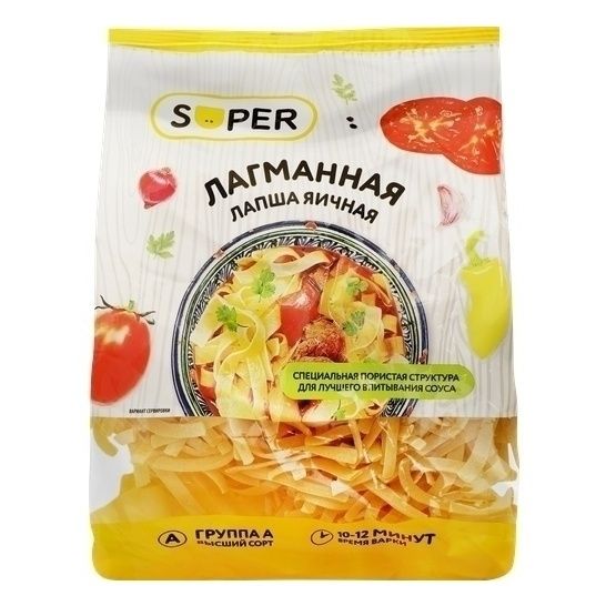 Макаронные изделия Super лапша лагманная яичная 250 г 40₽