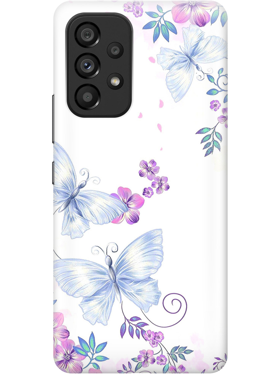 

Силиконовый чехол на Samsung Galaxy A53 5G с рисунком "Бабочки и фиалки" прозрачный, Белый;фиолетовый, 20000850