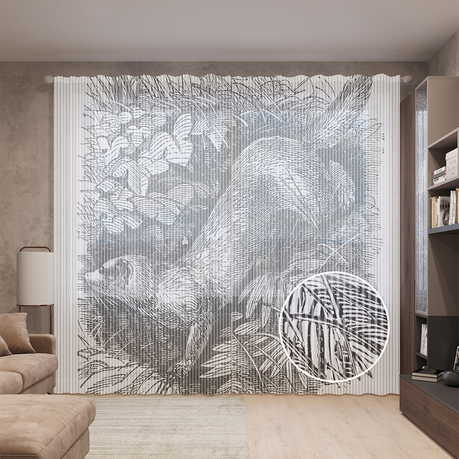 

Тюль вуаль на шторной ленте с принтом JoyArty "Геометрические волны", 310х265 см, Геометрические волны