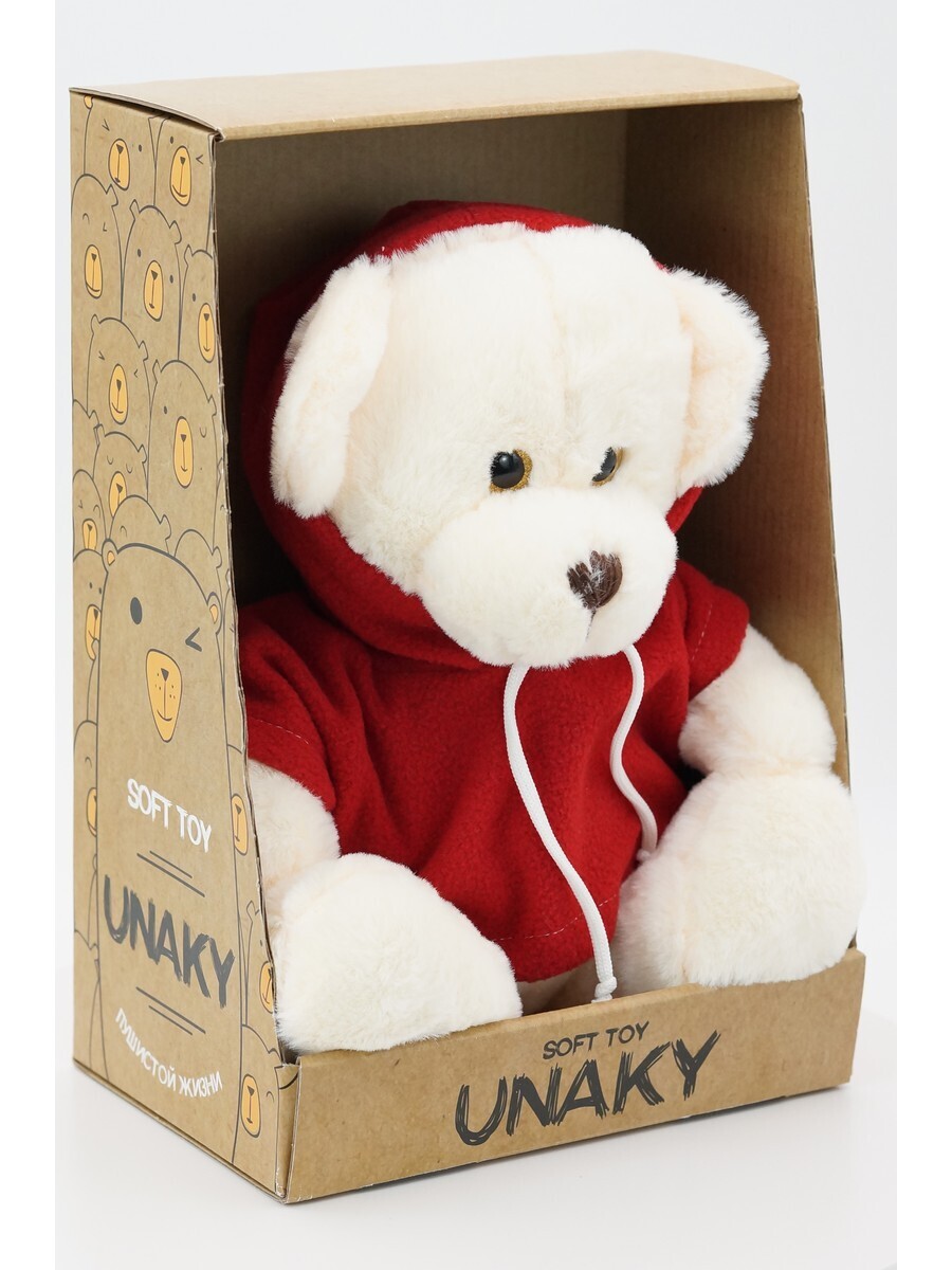 Мягкая игрушка Unaky Soft Toy мишка Аха 24-32 см 0937224S-16M бежевый; красный мягкая игрушка unaky soft toy мартышка лорейн в красной толстовке 26 см