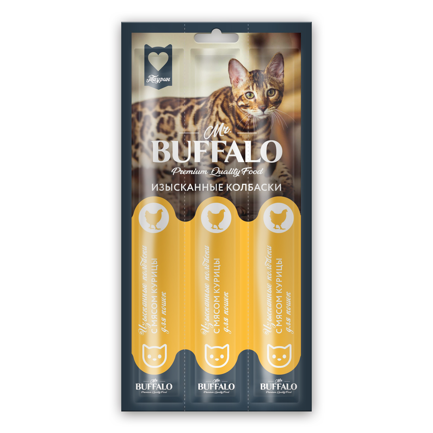 фото Лакомство для кошек mr.buffalo 3 изысканные колбаски с мясом курицы, 15г