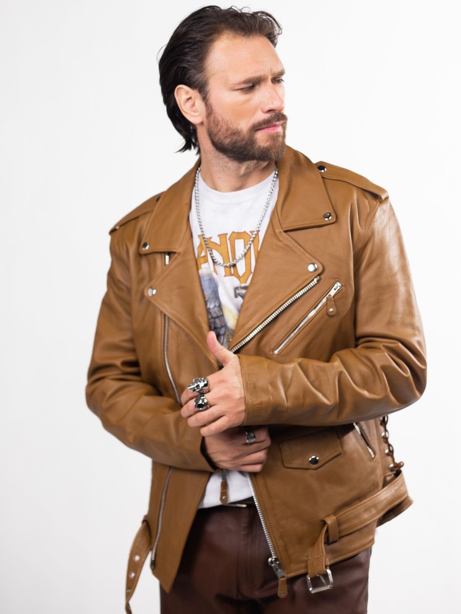 Кожаная куртка мужская RockMerch КС0591 коричневая XL