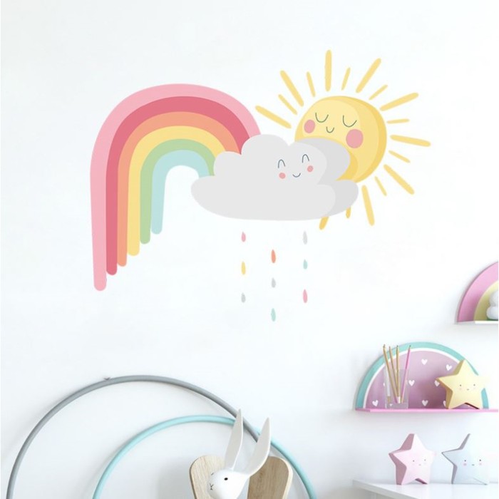 

Наклейка пластик интерьерная цветная "Солнце, тучка и радуга" 28,6х39 см, Разноцветный
