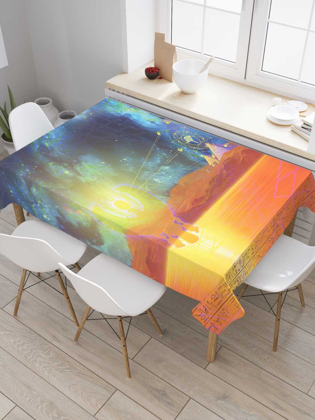 

Скатерть прямоугольная JoyArty "Египетское сияние" из сатена, 180x145 см, Желтый, Египетское сияние