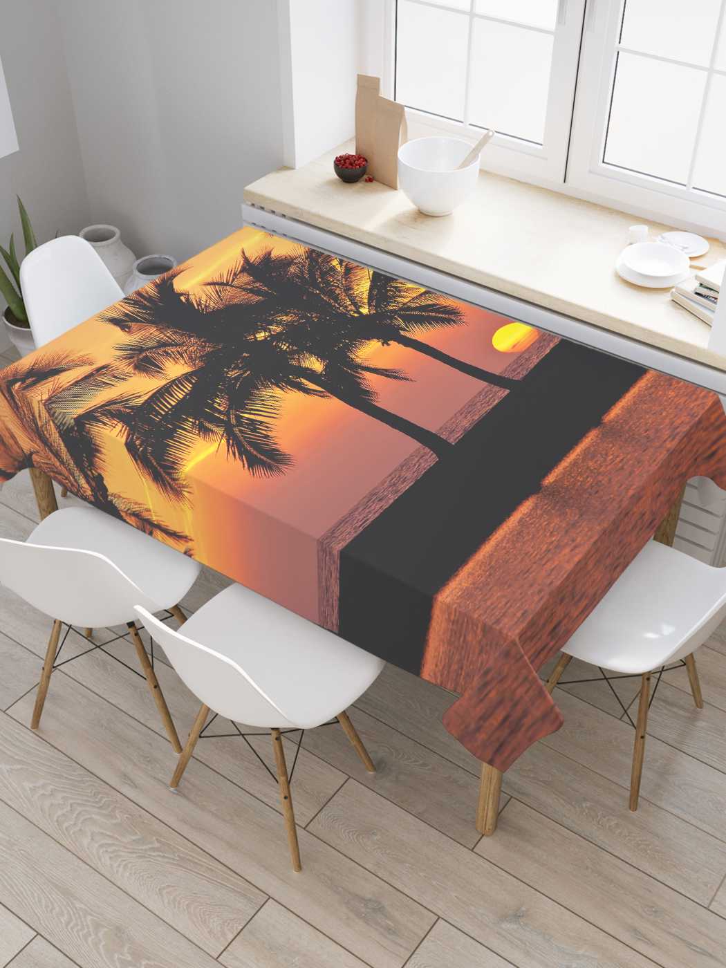 

Скатерть прямоугольная JoyArty "Закат и пальмы" из сатена, 180x145 см, Желтый, Закат и пальмы